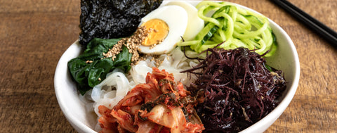 Summer noodle salad with kimchi dressing